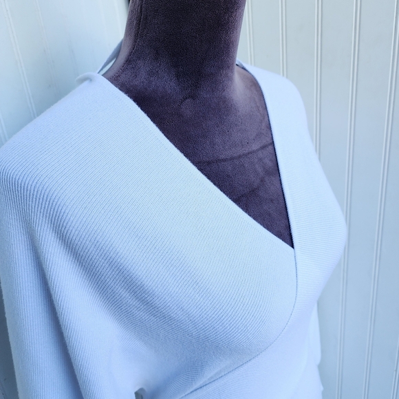 Women’s Knit Sweater Dress White Viscose V-neck Winter Bat Long Sleeve Ribbed M - Picture 5 of 14